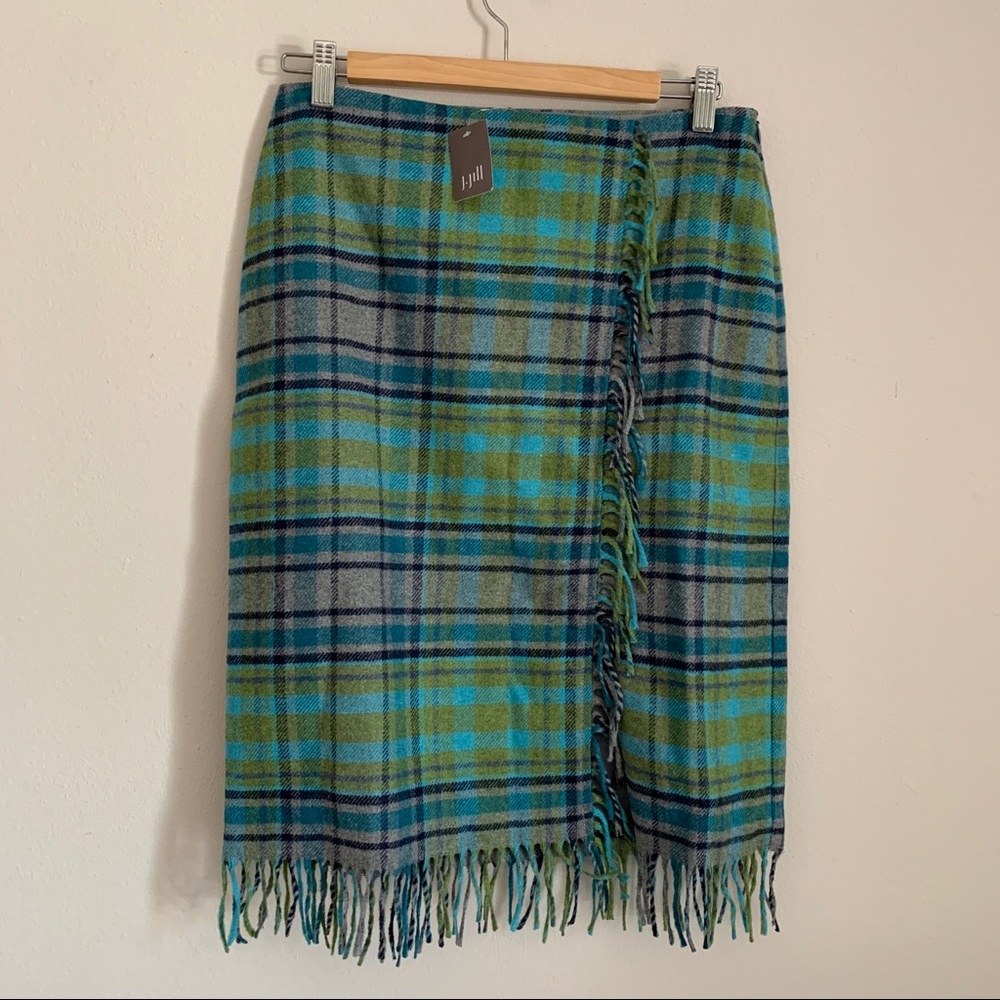 J Jill Green Blue Plaid Wool Blend Skirt NWT